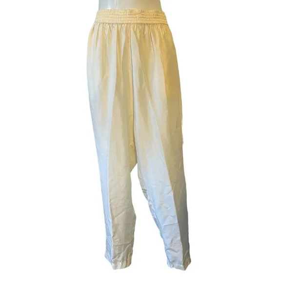 Sag harbor L Silk Pants trousers elastic waist pull on beige Pockets Casual - Picture 1 of 7